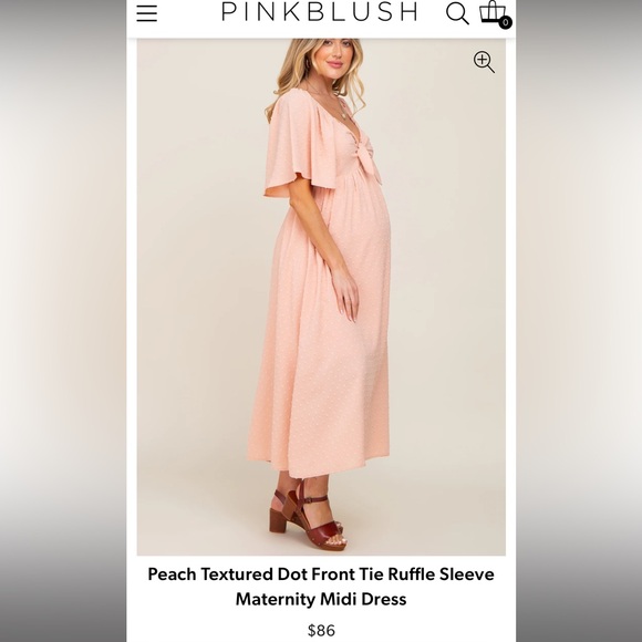 Pinkblush Peach Textured Dot Front Tie Ruffle Sleeve Maternity Midi Dress - Picture 3 of 4